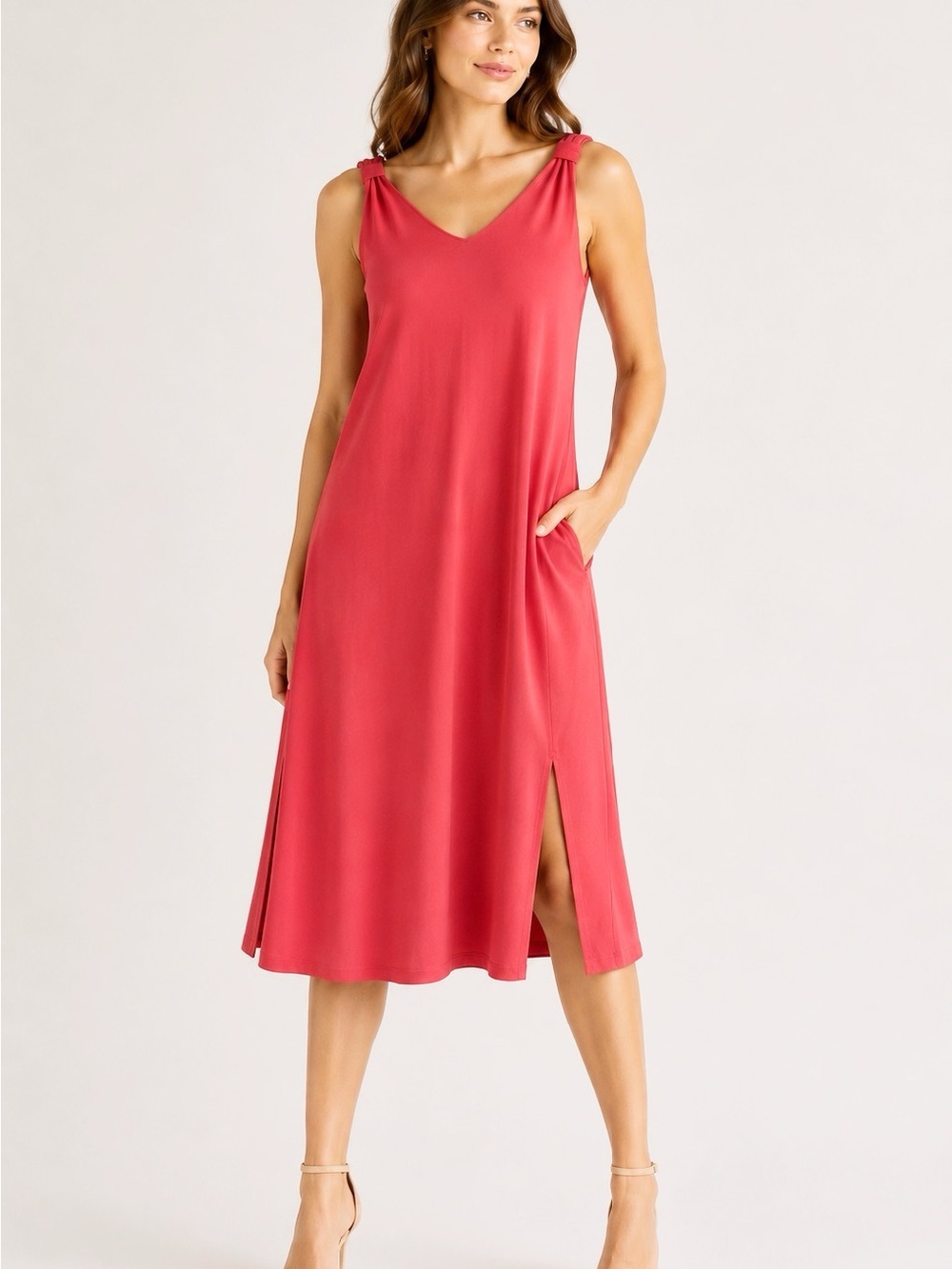 Columbia Coral Sleeveless Midi Dress XS/S Omni-Shade Stretch Knit Side Slits